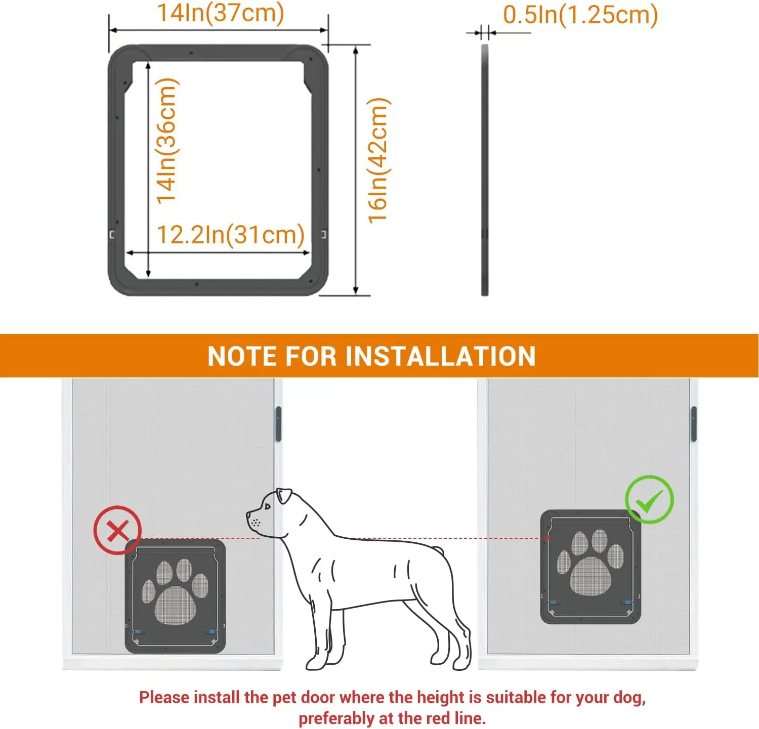Petleso Dog Door Screen - Pet Door for Screen Dog Door Lockable for Small to Large Pets - Inner 12”×13.5” Black