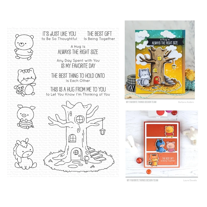

2023 New Christmas Treehouse Hugs Animals Clear Stamps Cutting Dies Scrapbooking for Paper Making Frame Card