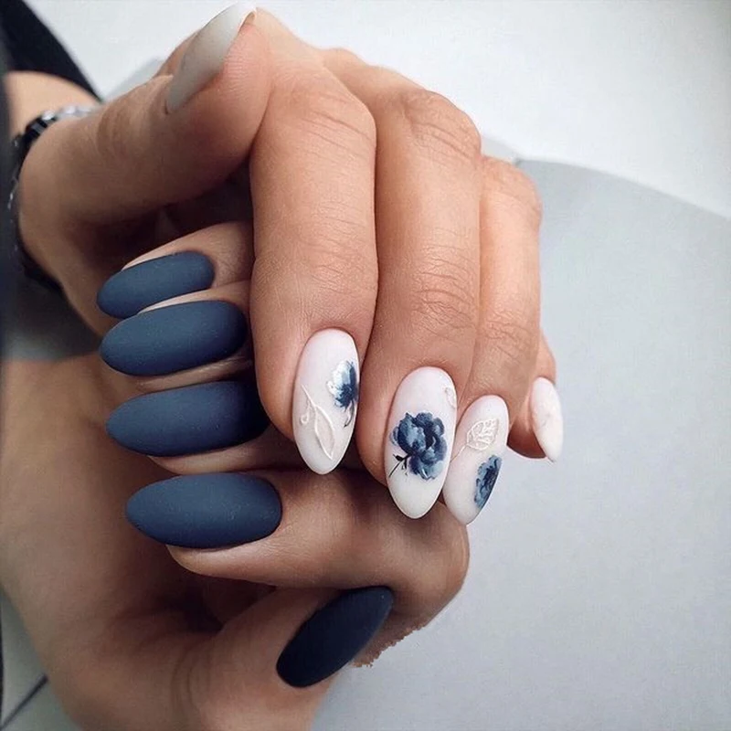 3d Nail Art Stickers Retro Color White Royalblue Blossom Flowers Buds Leaves Decals For Nails Decoration Manicure Salon Beauty 2