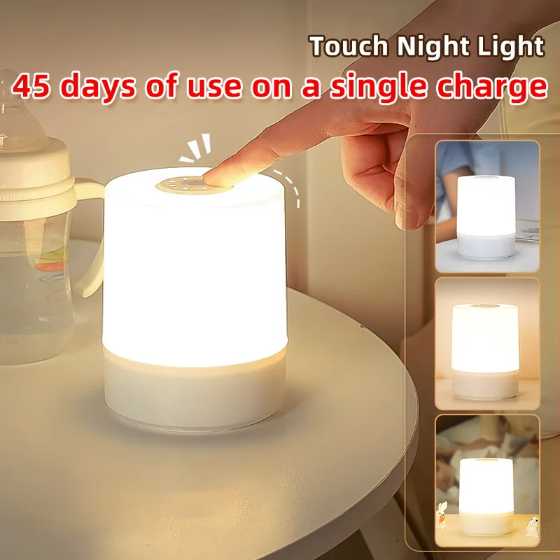 Night Lamp USB LED Table With Switch Rechargeable Three Colors Lights For Kitchen Hallway Closet Bedroom Home Touch Night Light 2