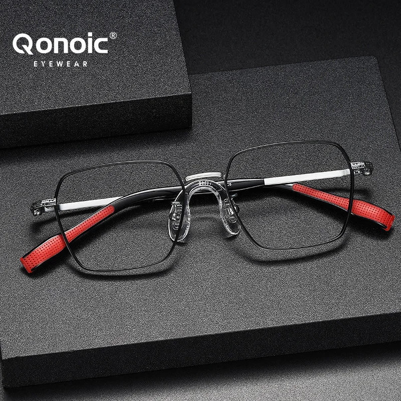 

QONOIC Pure Titanium Frame Women Men Titanium Material Rectangle Glasses Retro Optical Eyeglasses Lightweight Spectacle Frame