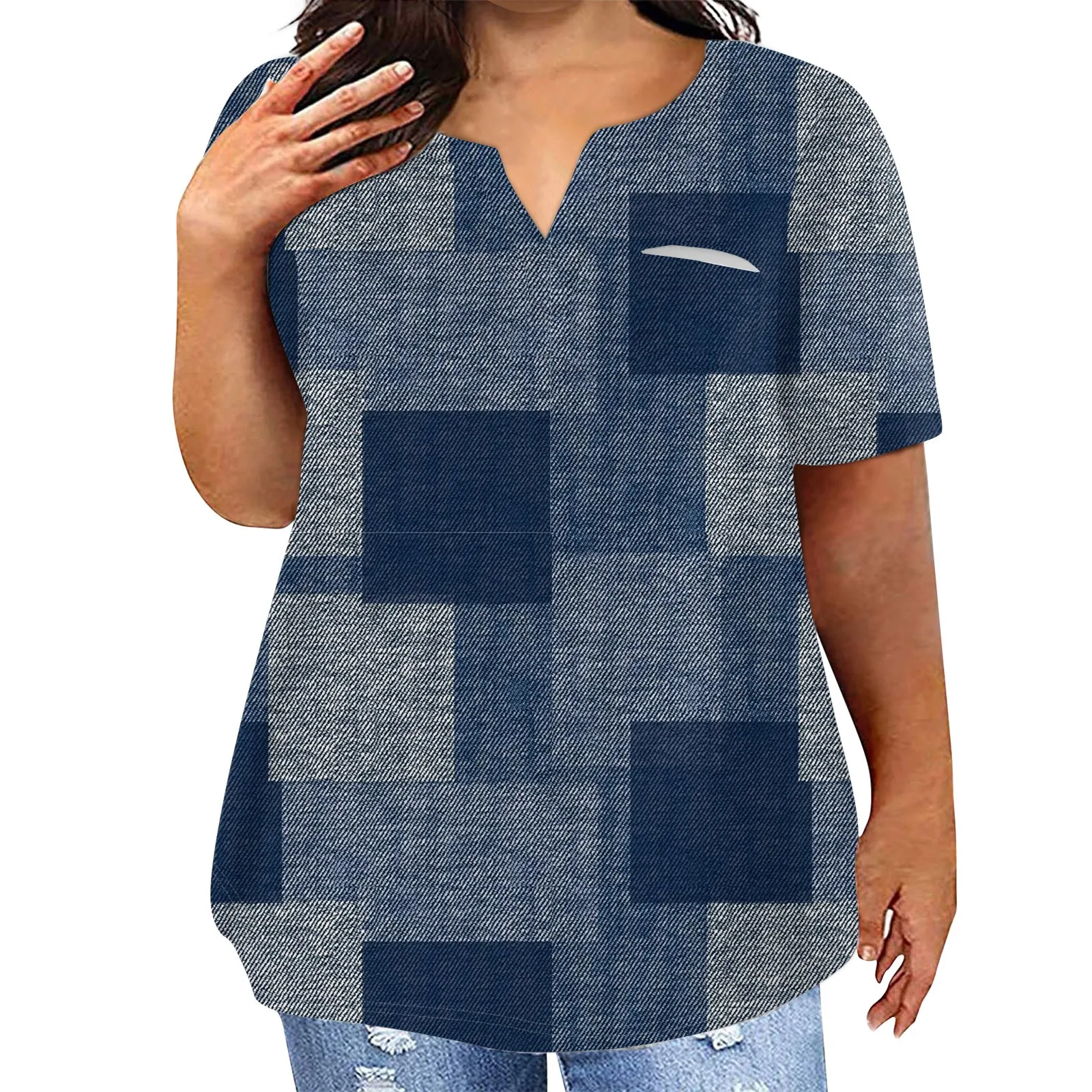 

Fashion Plus Size Women'S Casual Short Sleeve Round Neck Floral Print-Shirt With Pockets Youthful Woman Clothes Woman Clothing