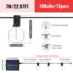 Outdoor Solar String Lights with LED Shatterproof Bulbs - Weatherproof Patio and Backyard Illumination (7m 11leds)