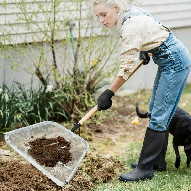 Sand Sifting Shovel Stainless Steel Easy Grip Soil Sieve Sifting Shovel Ergonomic Multifunctional Farm Harvest Strainer