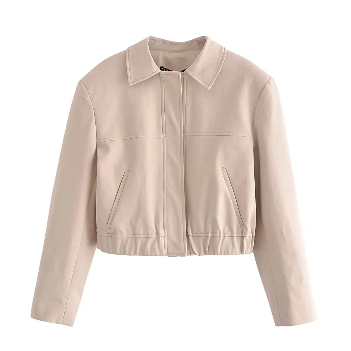 

Beige Cropped Jacket Women Chic Fashion Bomber Jackets High Street Coat Top Female 2023 New