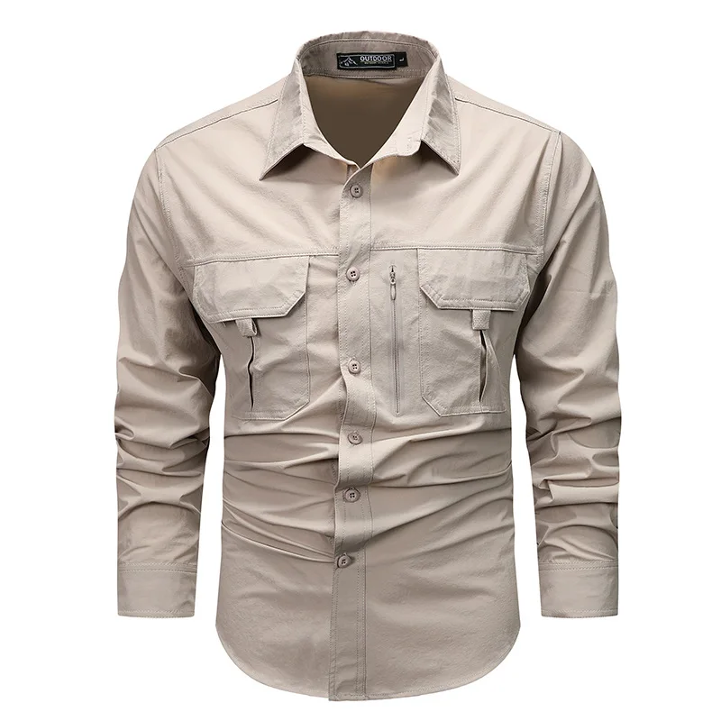 Spring Autumn Men's Shirts Tactical Work Long Sleeve Shirt Tops Outdoor Casual Multi-pocket Camp Hike Cargo Long-sleeved Shirts