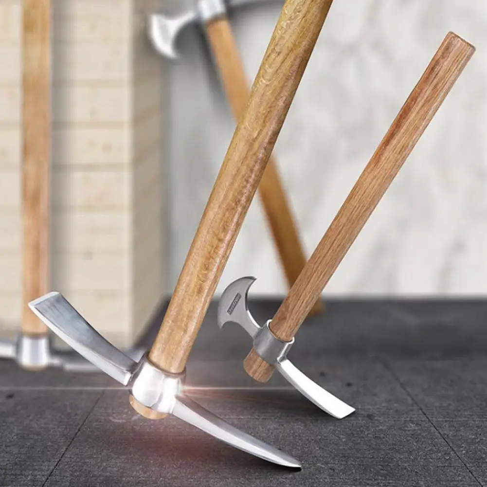 Stainless Steel Double Headed Pickaxe with Wooden Handle Loosening Soil Digging Multifunctional Mattock Pickaxe Gardening Tools garden shovel,garden hoe,garden cultivator