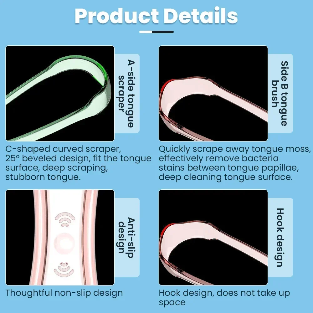 Ashowner Tongue Scraper Tongue Cleaner Bad Breath Removal Fresh Breath Cleaning Coated Tongue Scarper Brush Oral Care Tools
