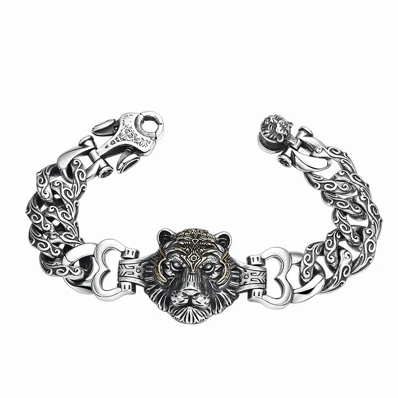 BOCAI S925 Sterling Silver Bracelets for Men New Men's Fashion Tiger Eternal Rattan Cuban Link Chain Jewelry Free Shipping