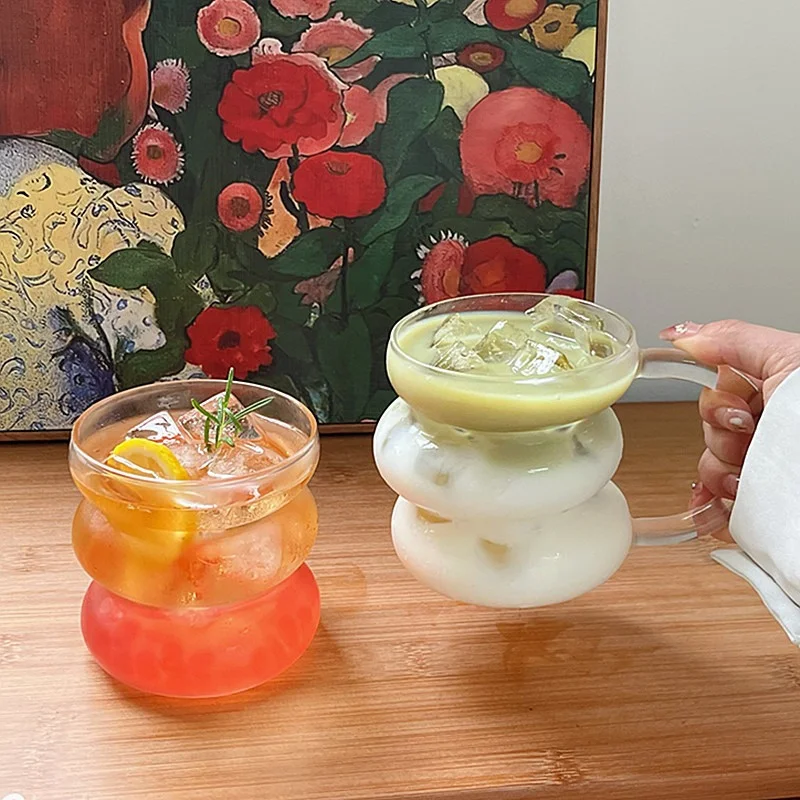 Ins Style Transparent Glass Cup Heat Resistant Coffee Mug Summer drinks Beer Juice Milk Water Cup Cocktail glass cup