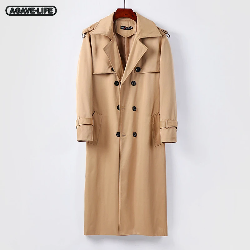 

Double-breasted Trenches Men's Spring Autumn Over-the-knee Windbreaker Handsome Men Korean Lapel Solid Color Jacket Men Clothing
