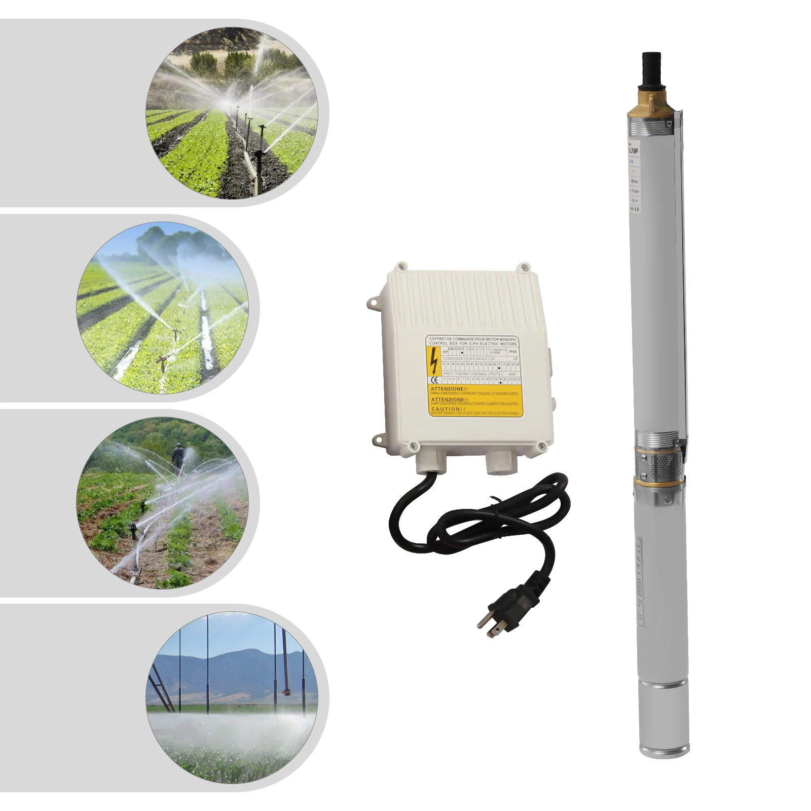 Well Pump 3" OD Pipe Deep Well Submersible Pump Stainless Steel Water w/Control Box 110V/60HZ 0.55KW 0.75HP 95ft