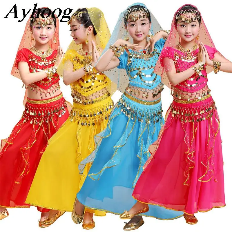 

Bollywood Sequins Belly Dance Outfit Suit Kids Girls Halloween Carnaval Arabic Dance Performance Clothing Oriental Dance Costume