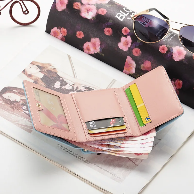 Women wallet purse female short Korean version students fresh folding mini metal cute animal