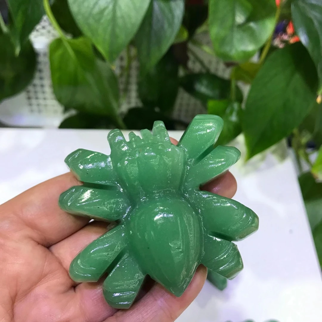 70mm Natural Green Aventurine Spider Stones Quartz Minerals Crystals Carved Gemstones Healing Reiki Gems Home Decoration 1pcs