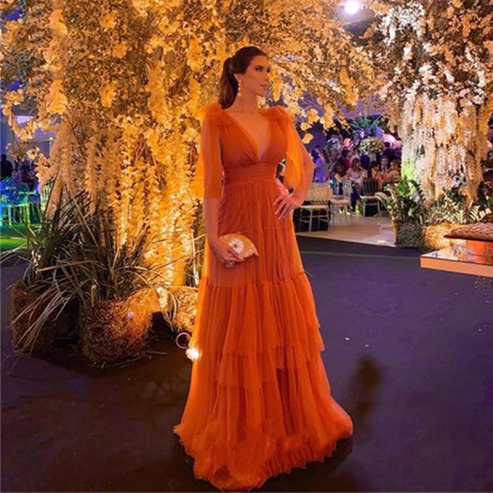 Lucy Burnt Orange Elegant Evening Dresses for Women Luxury Multi-layer Long Puff Wedding Guest Bridesmaid Dress Woman Customized 4