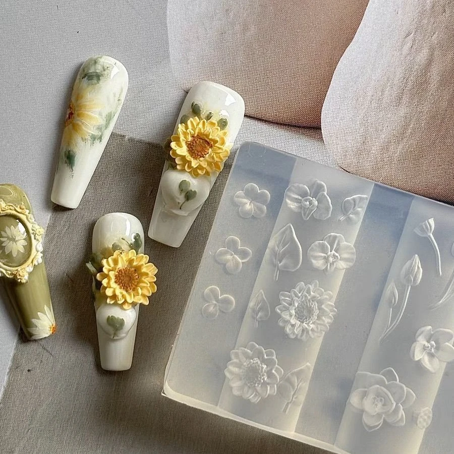 1개 3D 장미 튤립 연꽃 DIY 디자인 실리콘 네일아트 네일 몰드 아크릴 몰드 은방울꽃 네일아트 데코레이션 네일