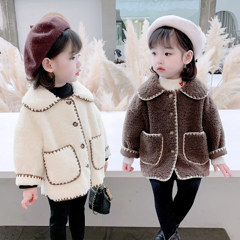 Girls Fashion Coat Winter Baby Long Sleeve Lambswool Jacket