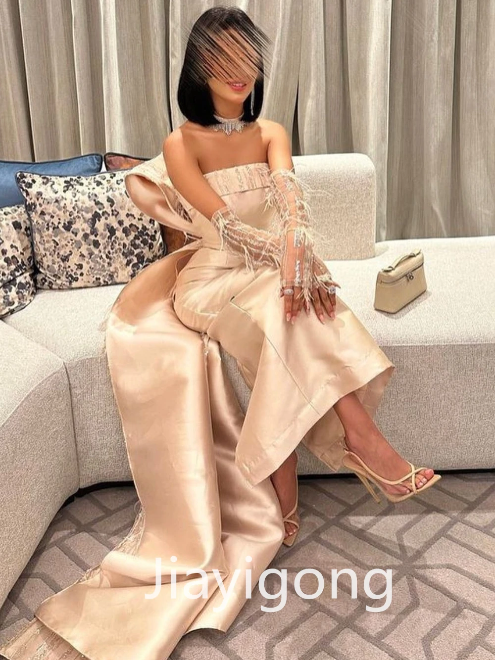 High Collar Sheath Evening Dress Anke Length Custom women prom dresses