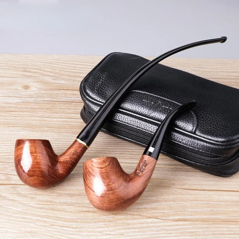 

HOT-MUXIANG 2 in 1 Wooden Rosewood Smoking Pipe Tobacco Tube Pipes Wood With 9mm Filter 10 Smoking Tools Pipe Set Gift For Men