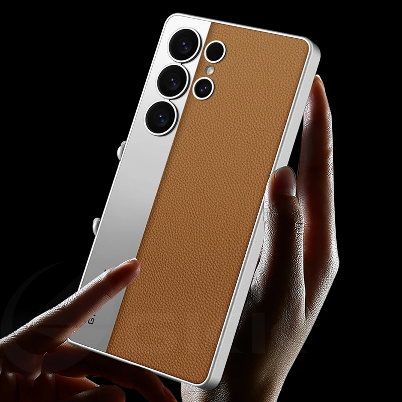Luxury Metal Paint Edge Leather Case - Shockproof Matte Soft Slim Cover