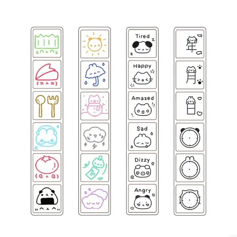 Six Pattern Journal Stamp for Creative Scrapbooking and Personalizing Planners Decorative Cartoon Stamps for Crafting