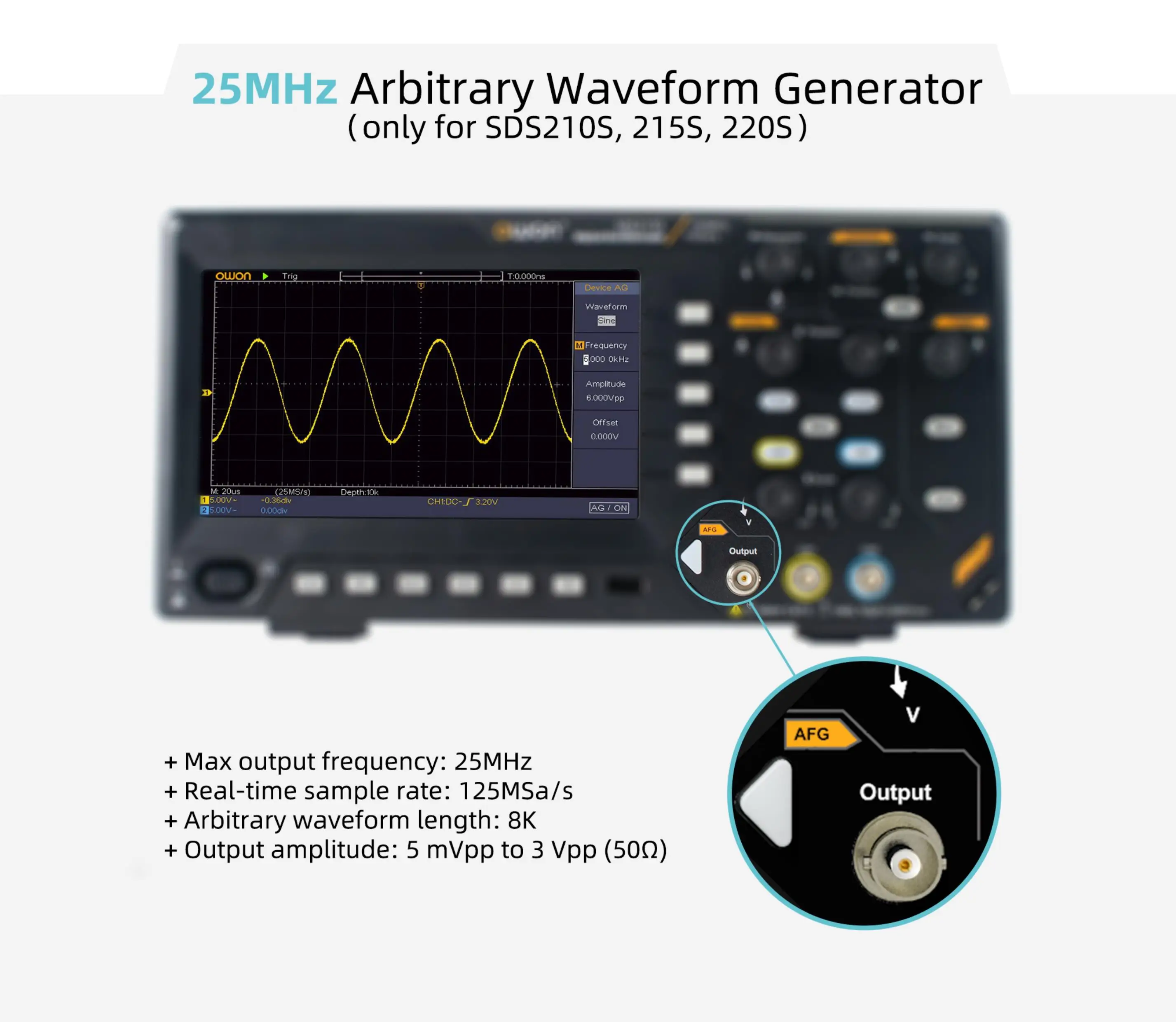 SDS200 Series Digital Oscilloscope 100-200MHz Bandwidth 2-Channel 25MHz Arbitrar