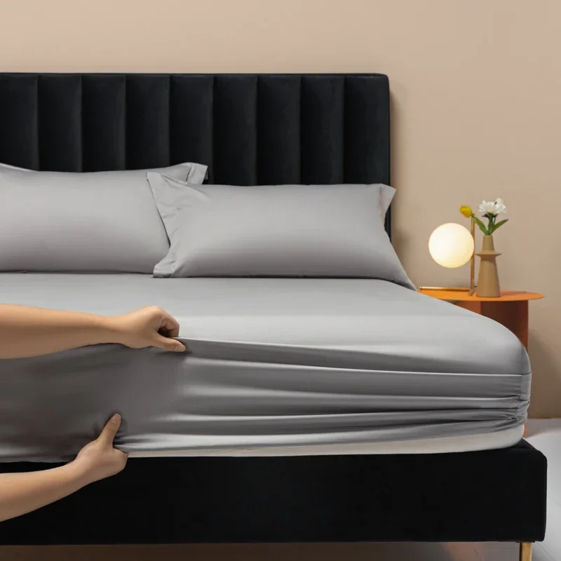WASART 100s Sateen long-staple cotton fitted sheet elastic mattress cover couple bed linen king size luxury double bed bedding 4