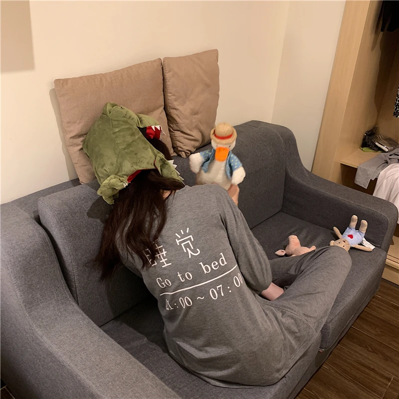 Long-sleeve suit women's sleeping letter pajamas spring and autumn leisure sweet beauty student home wear women's two-piece suit