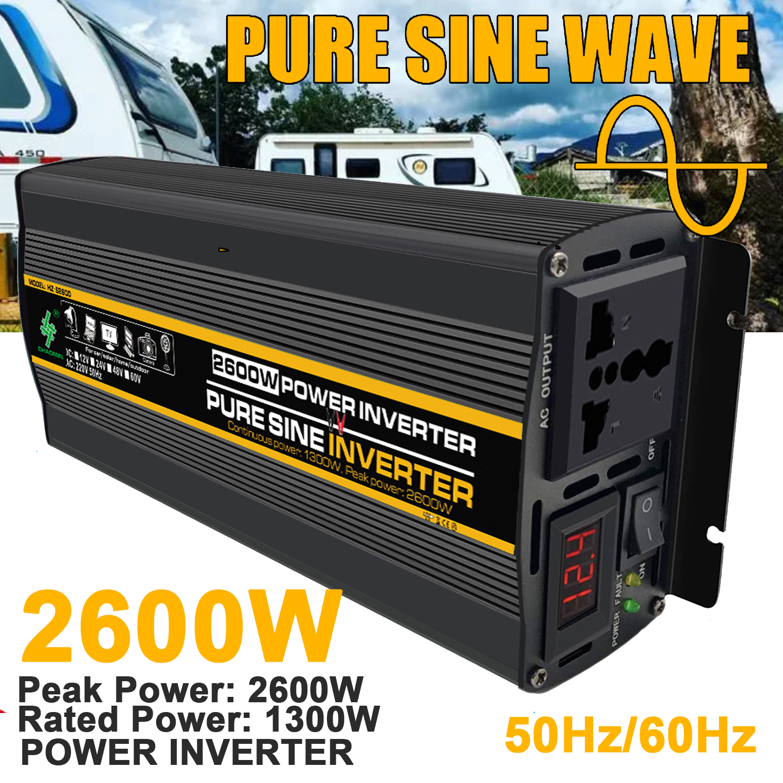 2600W 2000W 1800W 1000W Pure Sine Wave Inverter 12V to 220V Transformer Solar Inverter Car RV Power Inverter 50Hz 60Hz