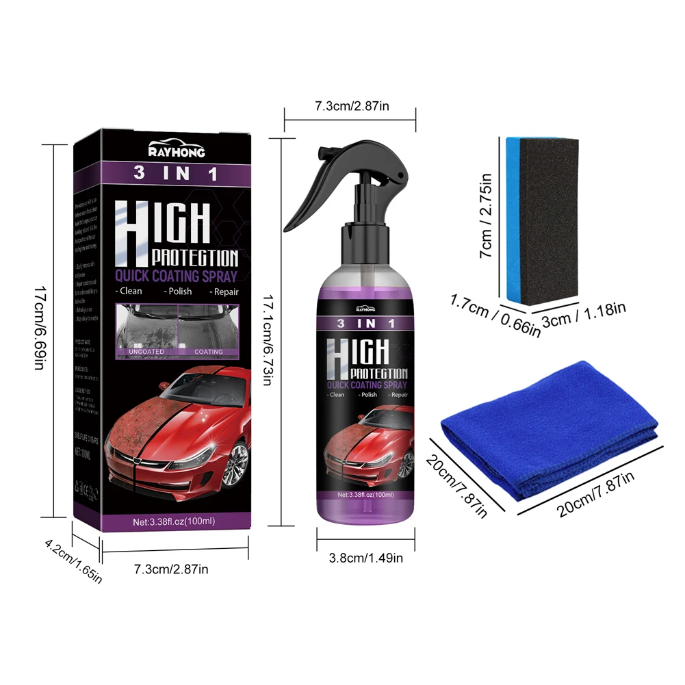 Car Wax Polish 100ML 30ML 3 In 1 High Protection Quick Car Coating Spray  Coat Ceramic Coating Car Wash&Wax Hydrophobic Top Coat