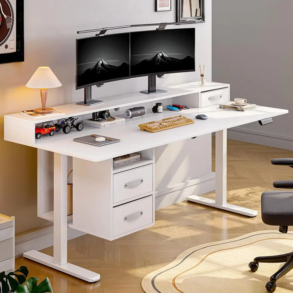 Standing Desk with Ders, 63x24 Inch Electric Stand Up Desk with 3 Ders and Open Storage Shel, Adjustable Height 28-46 Inches or