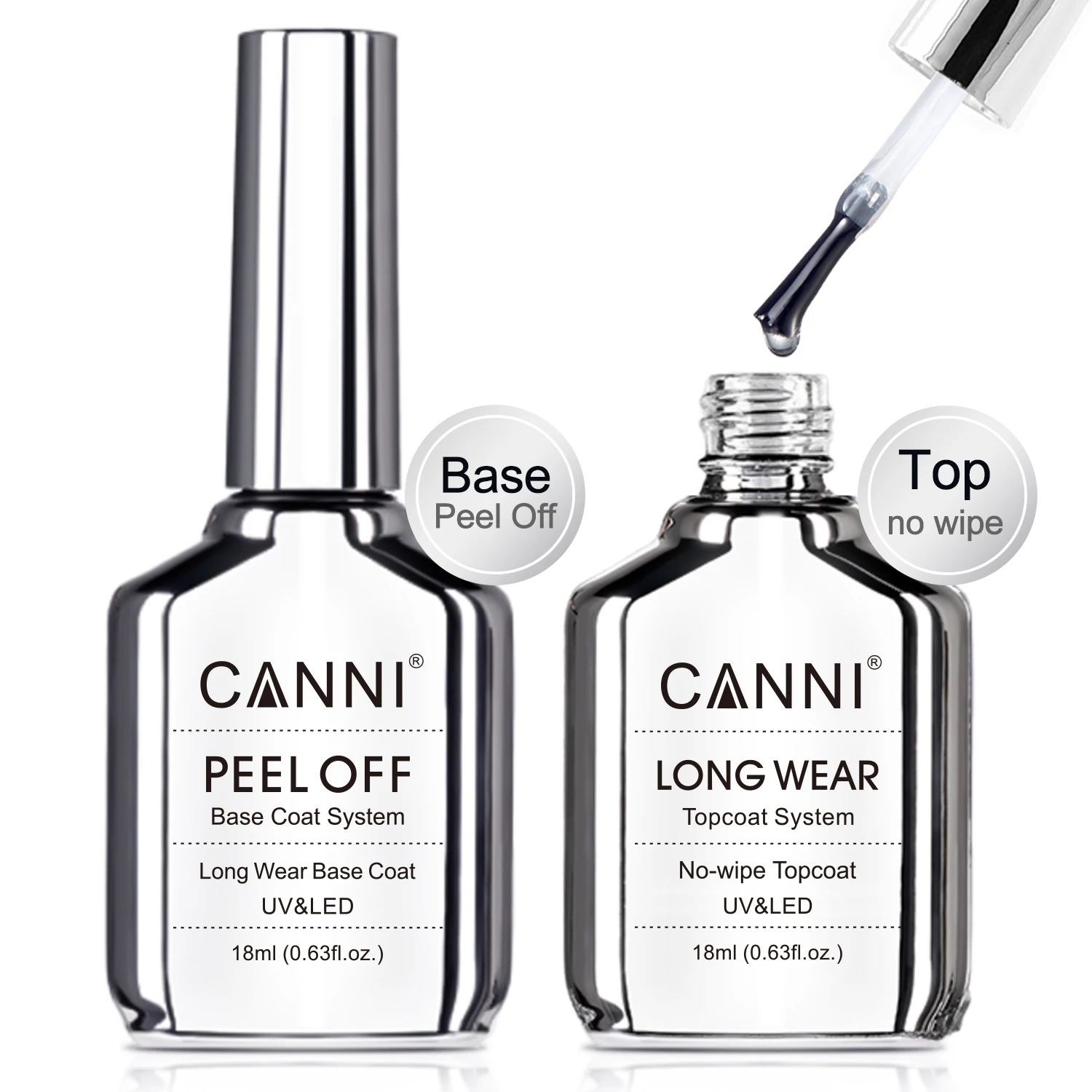 Canni 18ml Long Wear Diamond Nowipe Top Coat Peeloff Base Coat Luxury Mirror Bottle Soak Off UV LED Gel Polish Nail Manicure