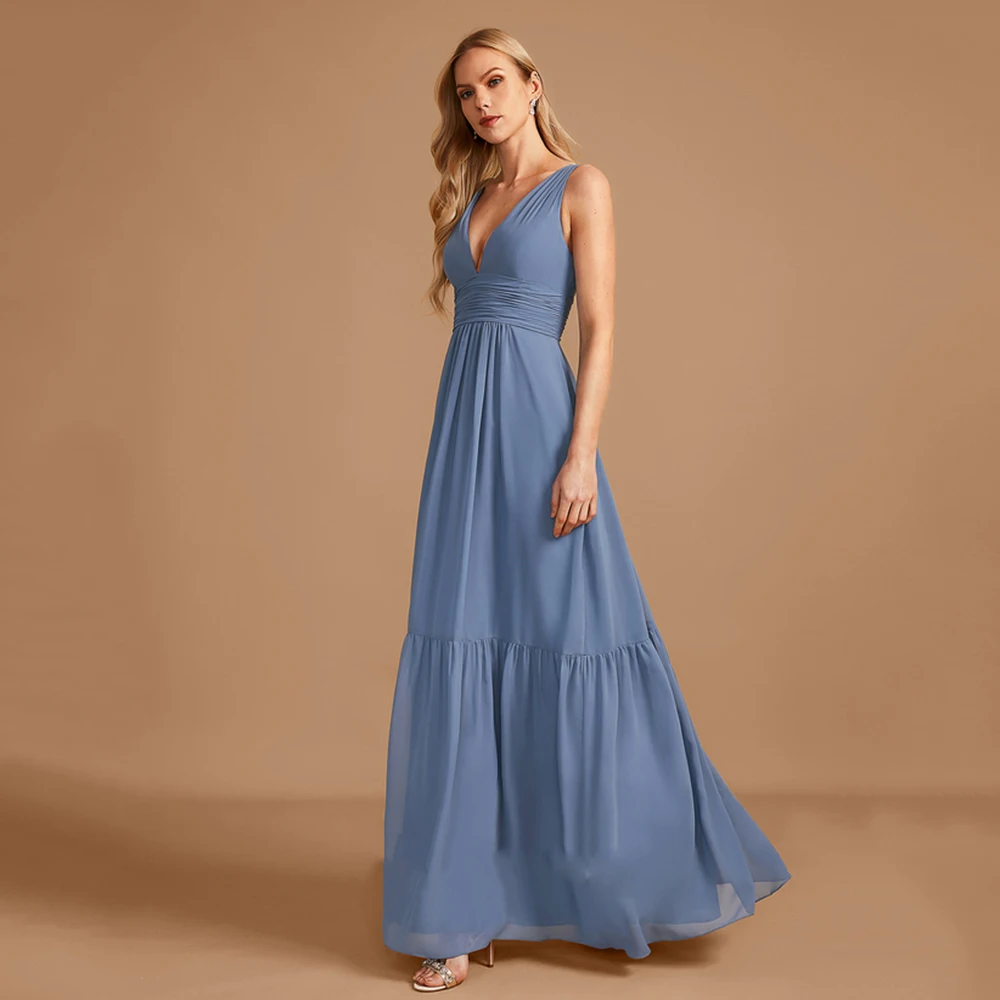 A-Line Sweethear Sleeveless Bridesmaid Dresses Simple Floor-Length Prom Gown Elegant Backless Pleat Chiffon Women