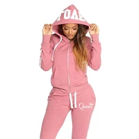 Mode décontracté survêtements pour femmes deux pièces ensemble survêtement Jogging costume fermeture éclair longs sweats à capuche course vêtements de sport haute rue pantalon 3