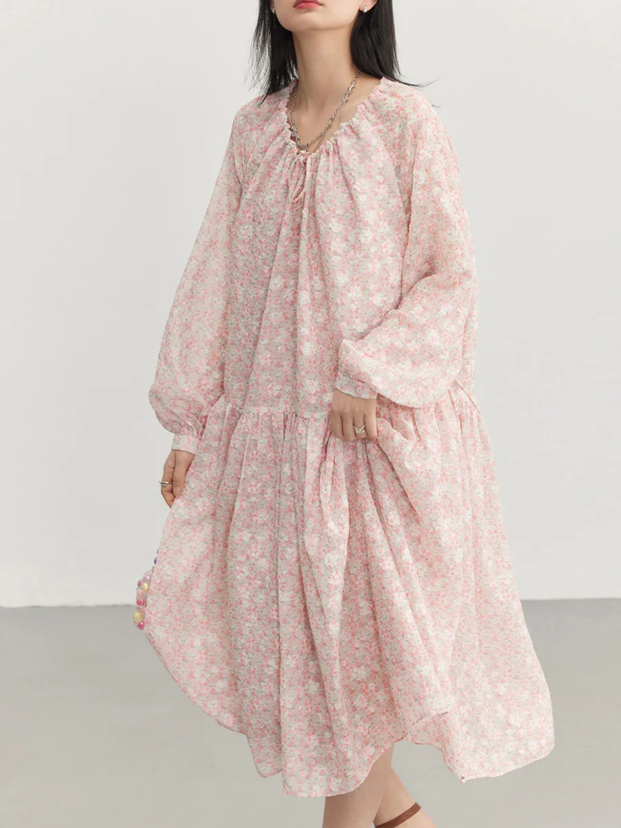 CHIC VEN Korean Women's Dresses Drawstring Floral Dress for