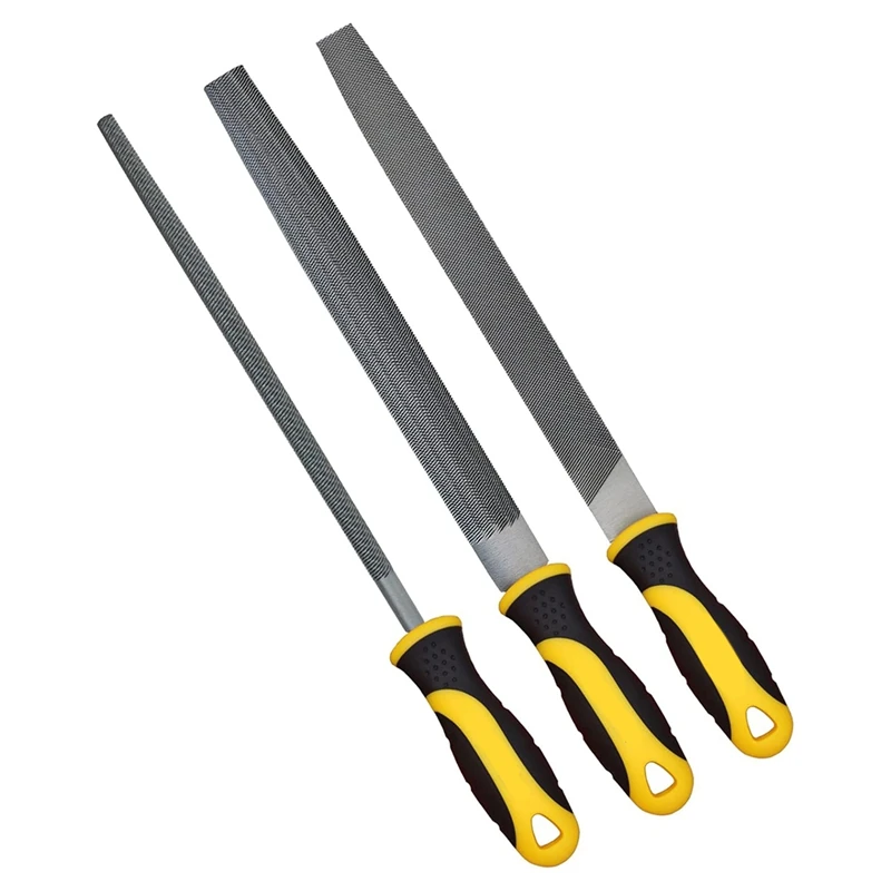 WFF 3Pcs Metal File Set,8-Inch,Professional Carbon Steel File, Includes Flat/Half-Round/Round,Work For Metal, Wood And More