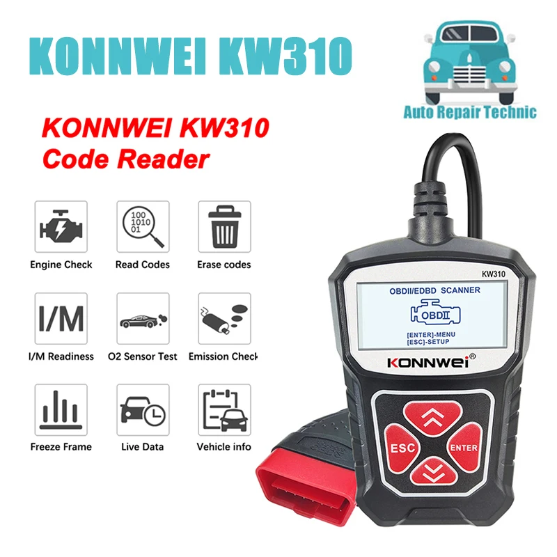 

KONNWEI KW310 OBD2 Car Diagnostic Scan Tool Automotive ODB2 OBD 2 Scanner Code Reader with Russian Auto Tools PK ELM 327 V1 5