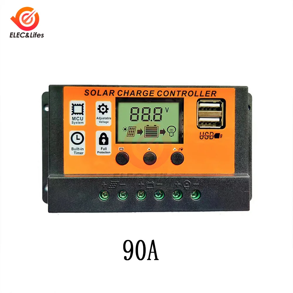 ตัวเลือกสินค้า แผงควบคุมชาร์จพลังงานแสงอาทิตย์ 12V/24V พร้อมจอ LCD และ USB