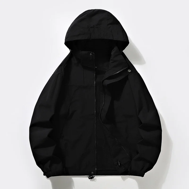 Spring Autumn Men's Hooded Solid Drawstring Zipper Button Pocket Cardigan Lantern Long Sleeve Jackets Coats Fashion Casual Tops