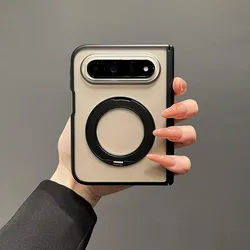 Enhanced Transparent Hard Case with 360° Ring Stand and Magnetic Back Cover for Xiaomi Mi 18Fold (Black)
