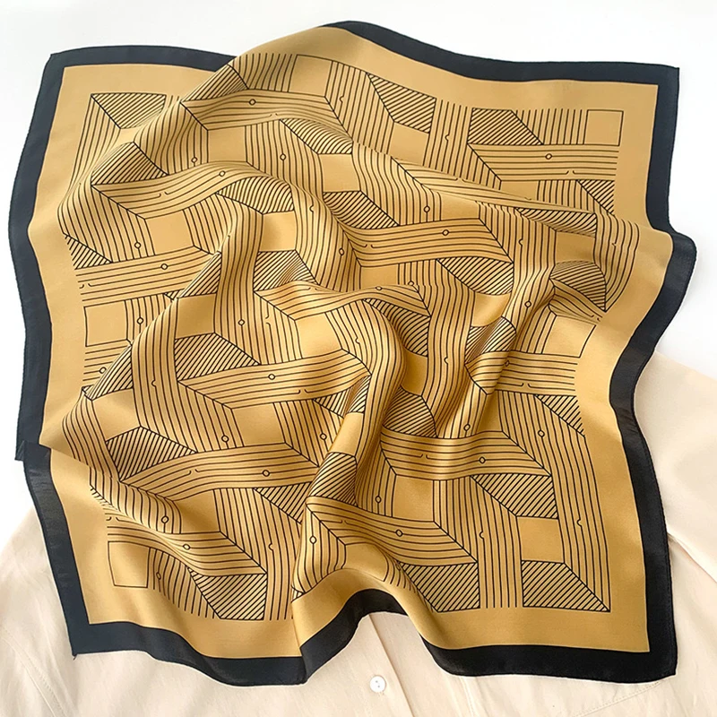 1pcs 70cm Striped Geometric Pattern Silk Scarf for Women Imitation Silk Fresh and Versatile Headwear Clothing Square Scarf 5