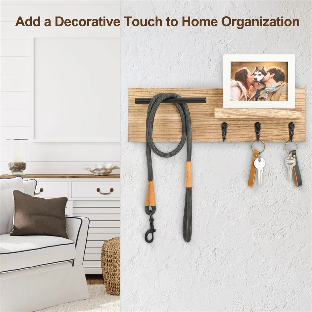 Wooden Key Holder Wall Mount for Entryway Decor Mail Shelf with