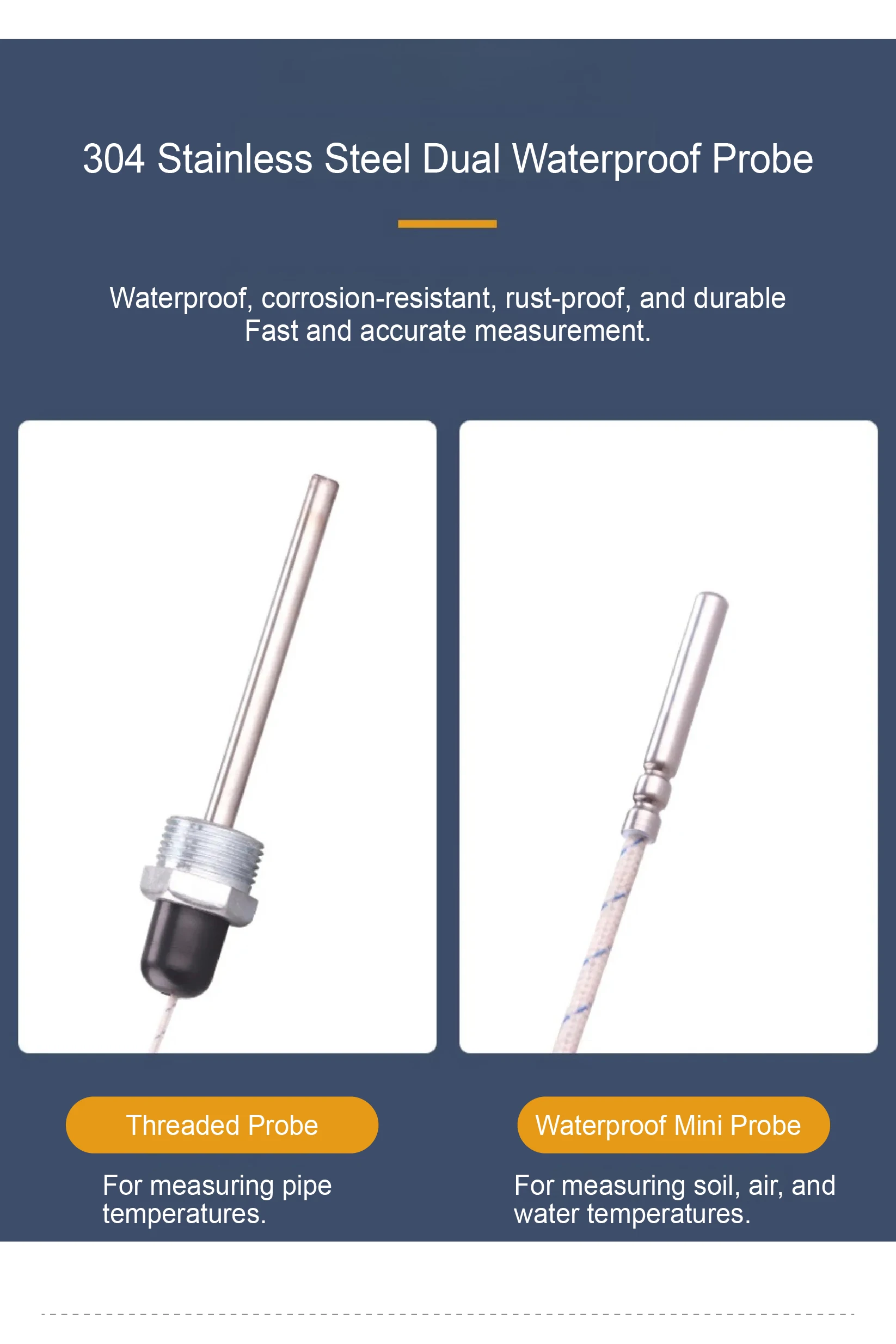 LCD-210 Digital Temperature Gauge -50~300°C Waterproof Stainless Steel Probe for