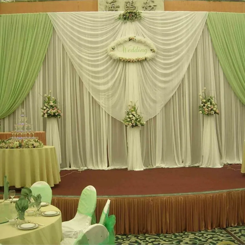 3m*6m Wedding Backdrop White And Green Color Banquet Curtains