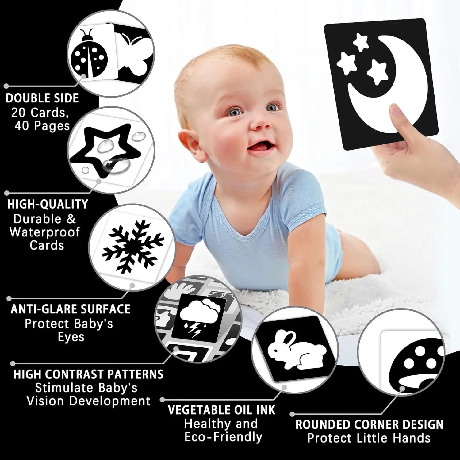 Baby Visual Stimulation Cards Montessori High Contrast Flash Card Infant Visual Early Education Learning Toys For Newborn Gifts 3