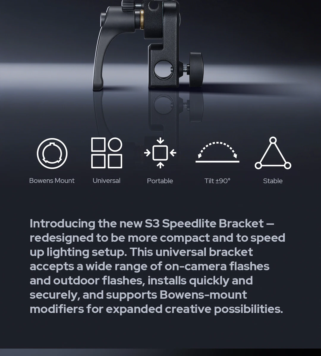 S3 Flash Holder Bracket Bowens Mount Flash Bracket for  Flash V100, V860llI, TT3
