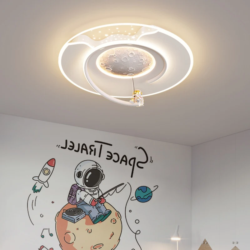 ModernChildrensRoomCeilingLightsLEDAstronautMoonLightSimple