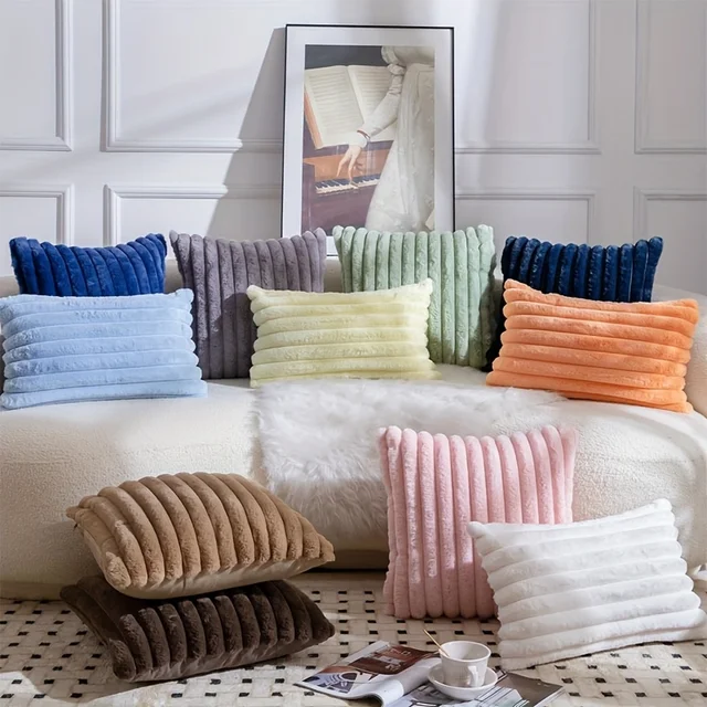 Fuzzy Striped Plush Pillow Cover 3