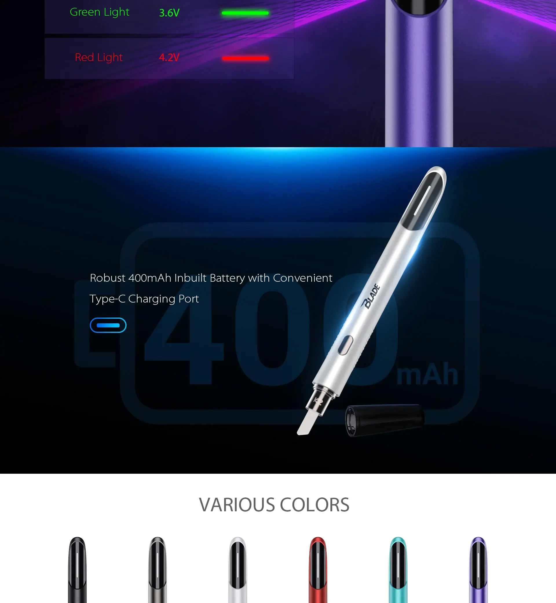 Description Picture 4 of itemOriginal Yocan Blade Hot Knife 400mah Rechargeable Battery Ceramic Wax Heating Tool